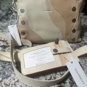 NWT, Hammitt Bryant Med Shoulder Bag/210 Wallet in Coastal Cream/Brushed Silver